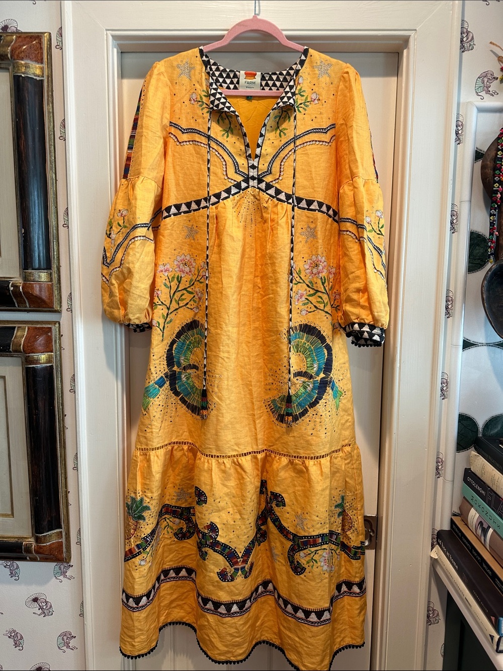 Farm Rio Yellow Bird Boho Maxi Dress